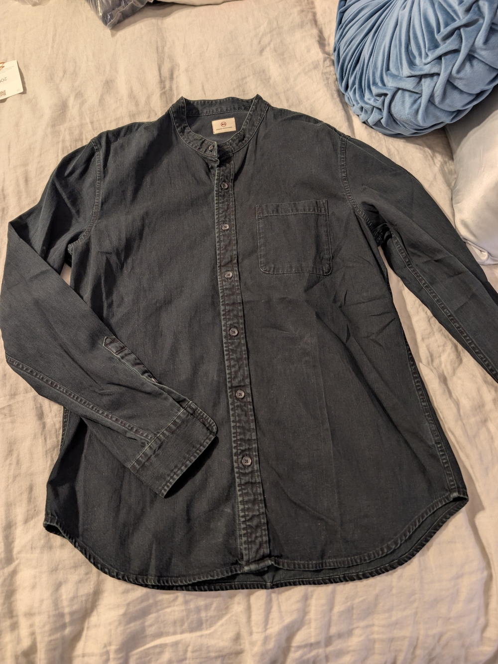 ​AG Adriano Goldschmied Dark Wash Band Collar Denim Shirt Medium | Made in USA